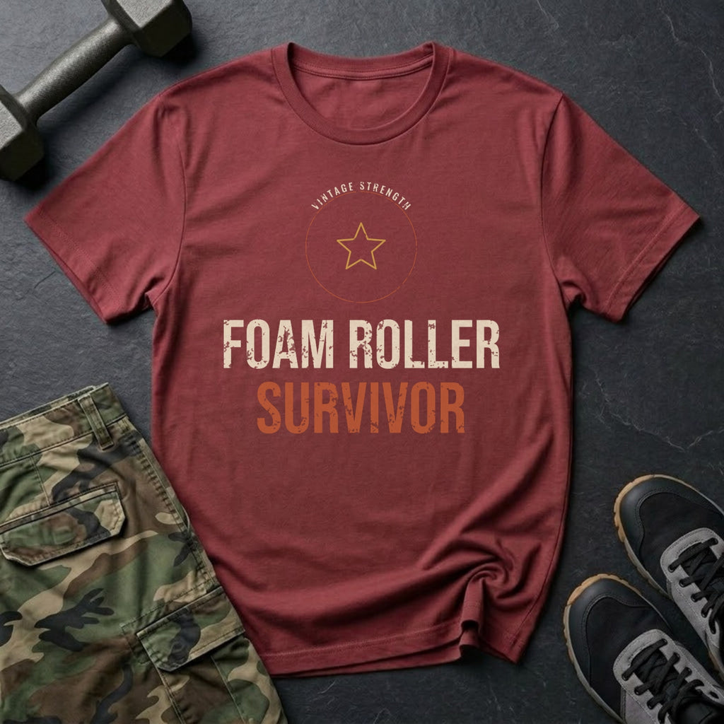 Foam Roller Survivor T-Shirt in Heather Cardinal