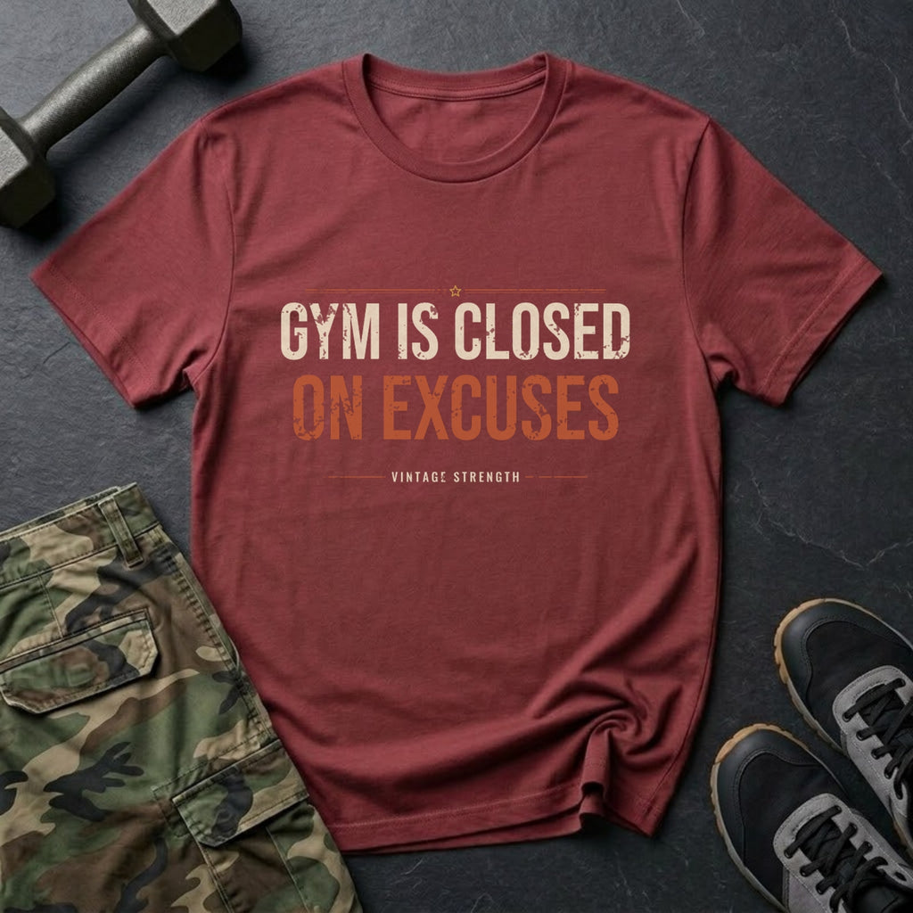 Gym Is Closed on Excuses T-Shirt in Heather Cardinal