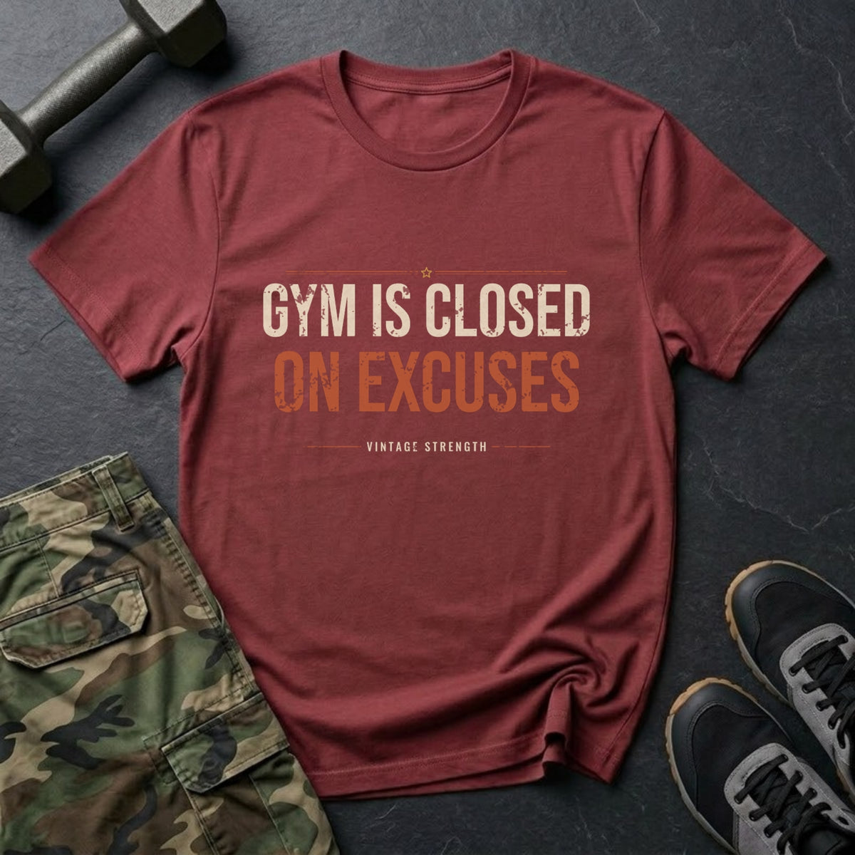 Gym Is Closed on Excuses T-Shirt in Heather Cardinal