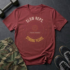 Slow Reps. Strong Years. T-Shirt in Heather Cardinal