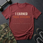 I Earned These Stitches T-Shirt in Heather Cardinal