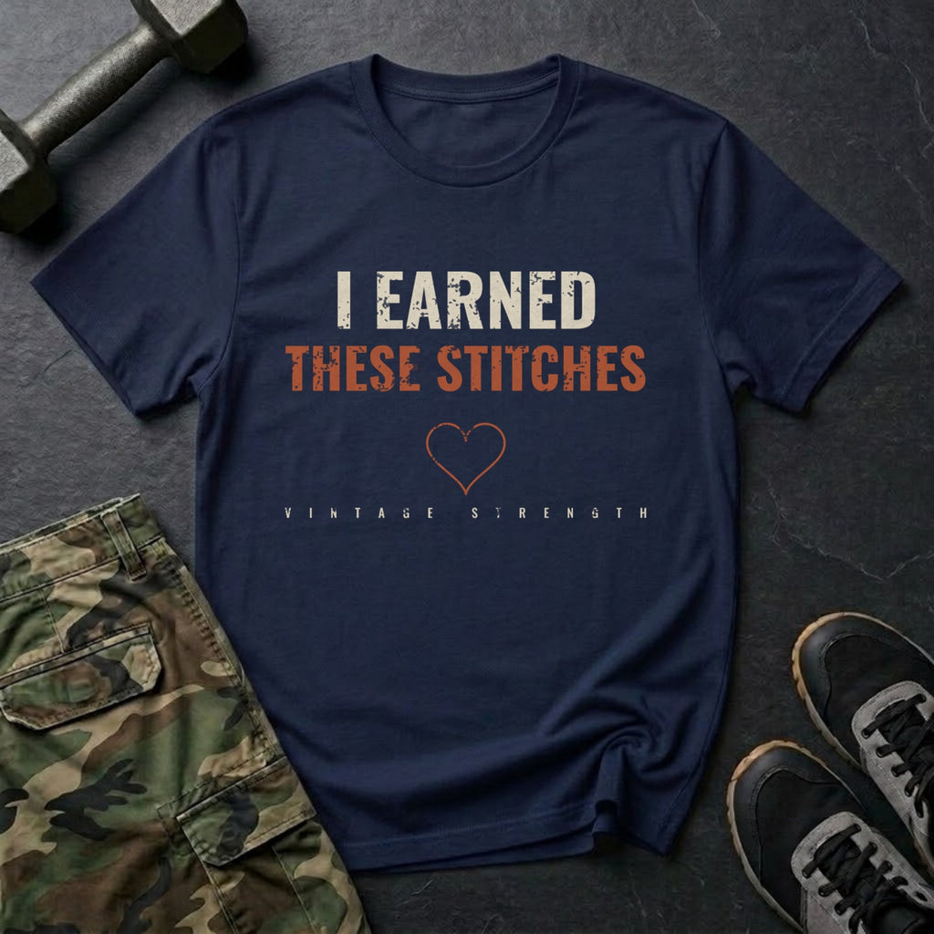 I Earned These Stitches T-Shirt in Navy
