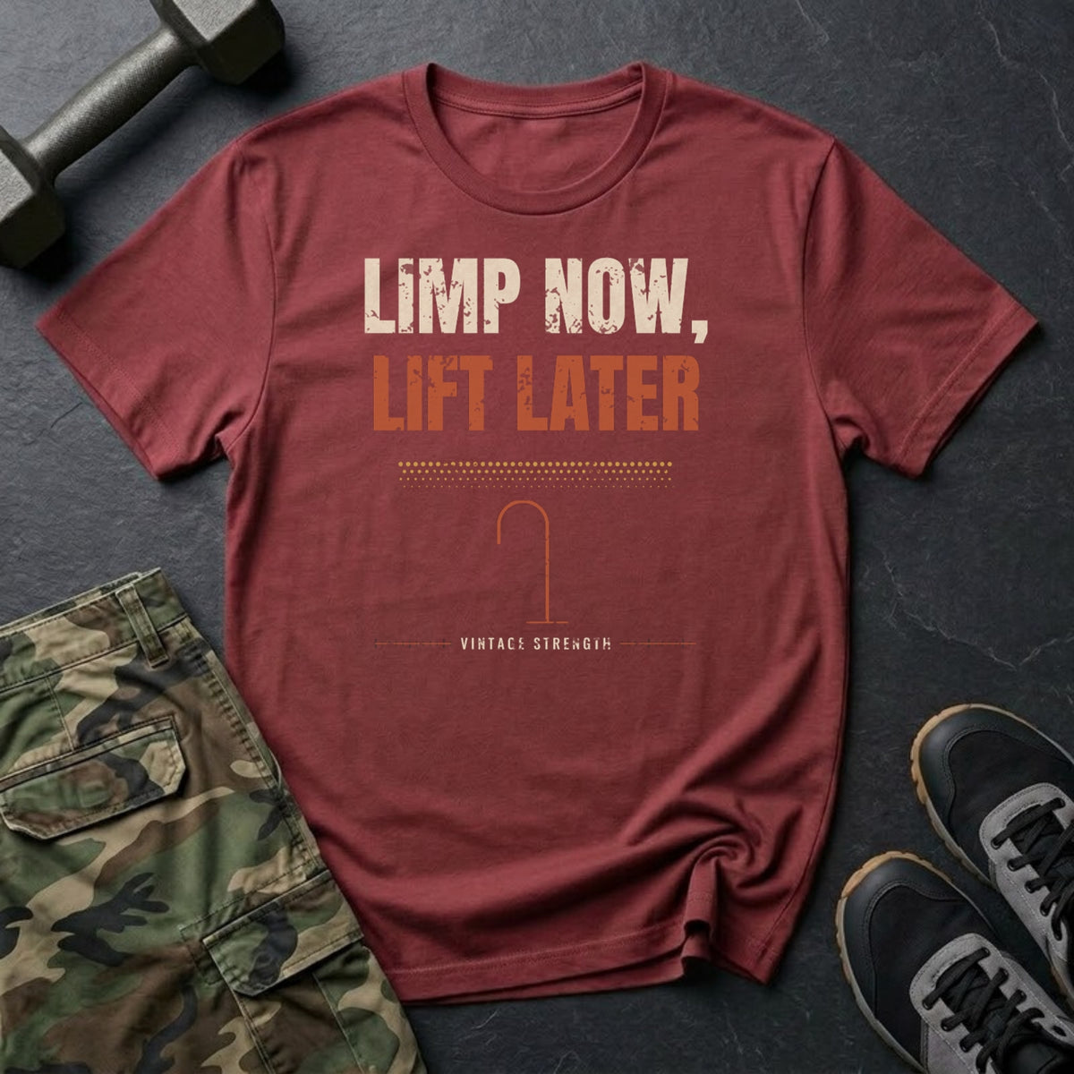 Limp Now, Lift Later T-Shirt in Heather Cardinal