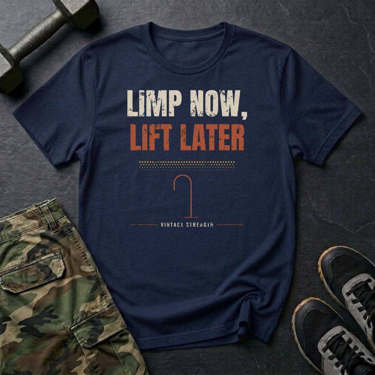 Limp Now, Lift Later T-Shirt in Navy
