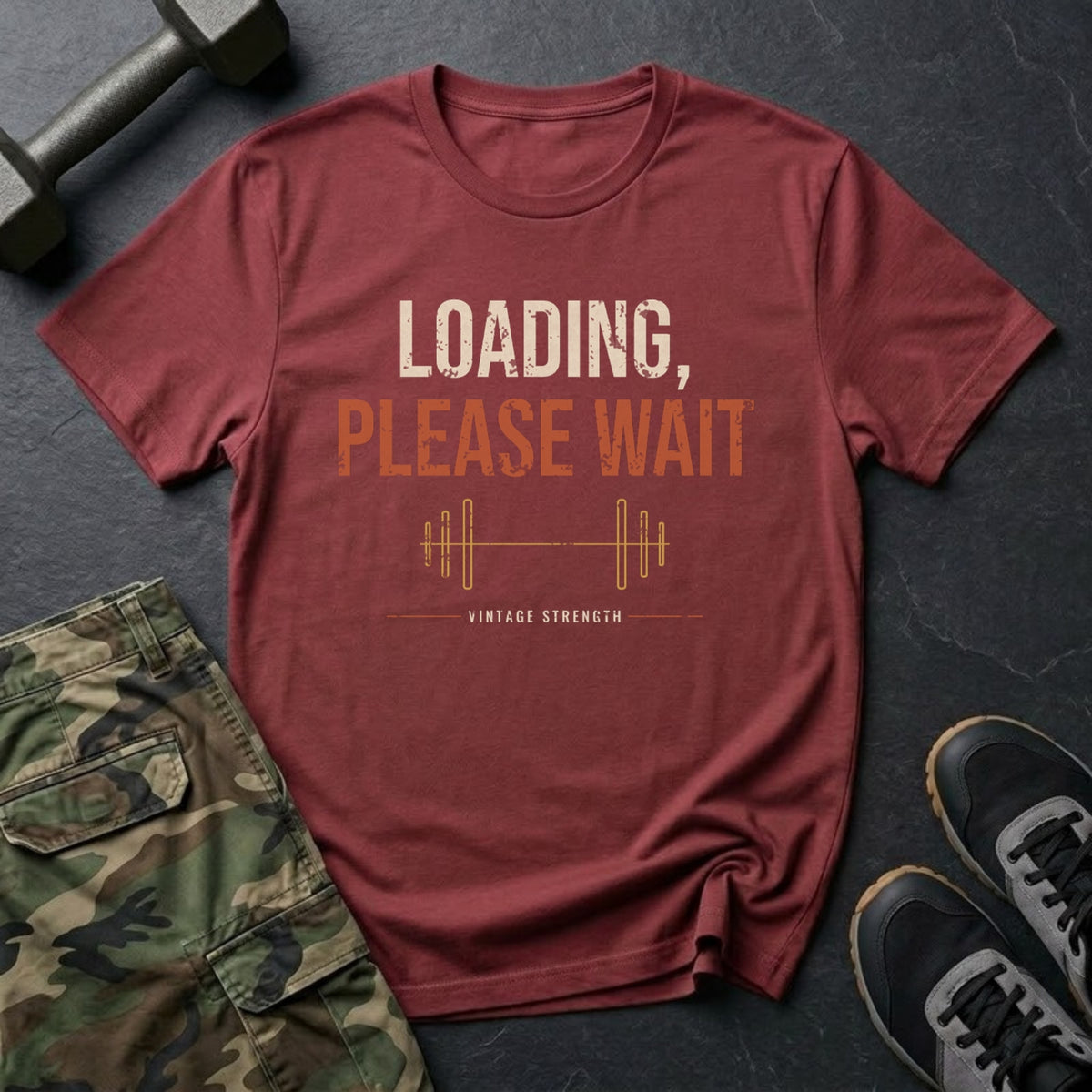 Loading, Please Wait T-Shirt in Heather Cardinal