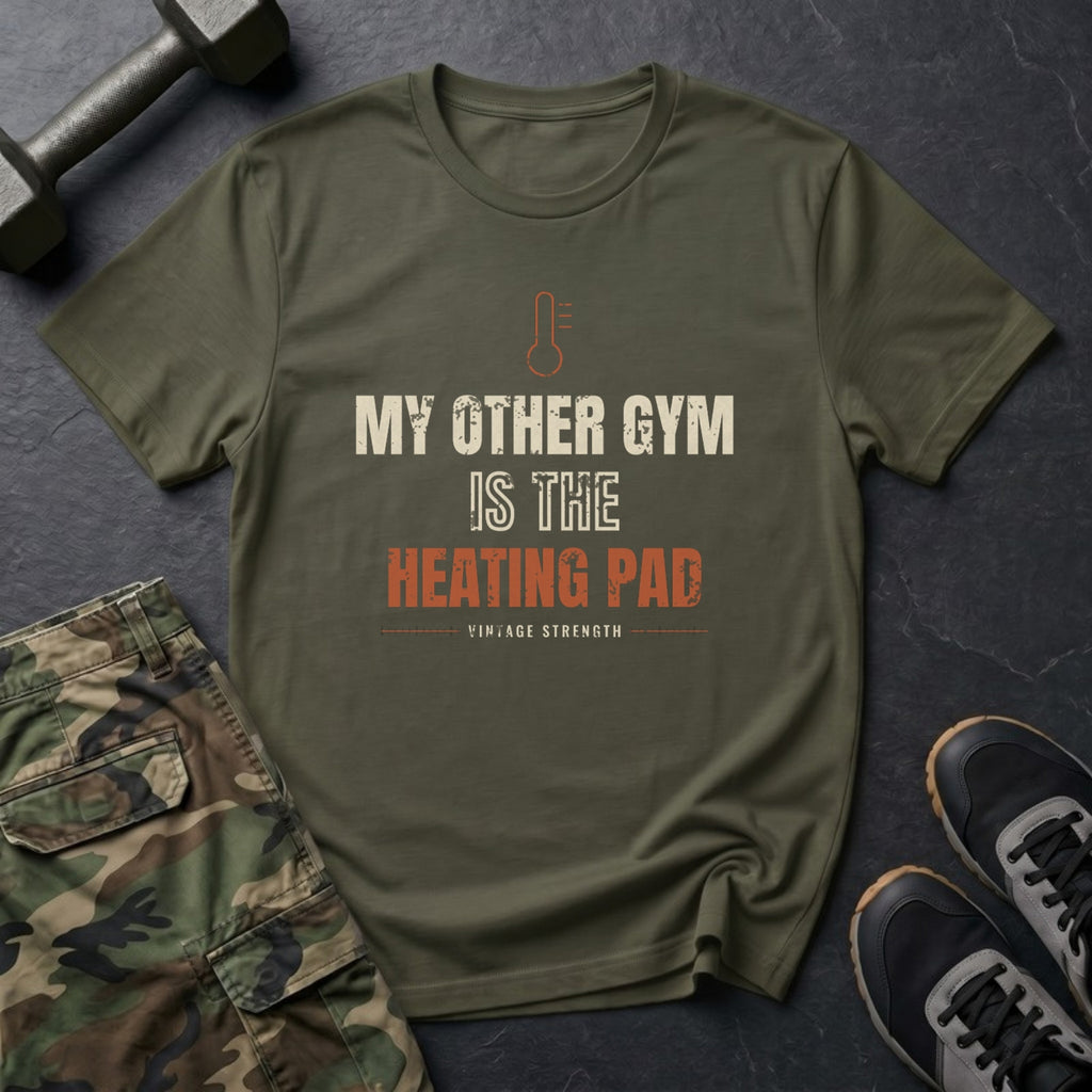 My Other Gym Is the Heating Pad T-Shirt in Military Green