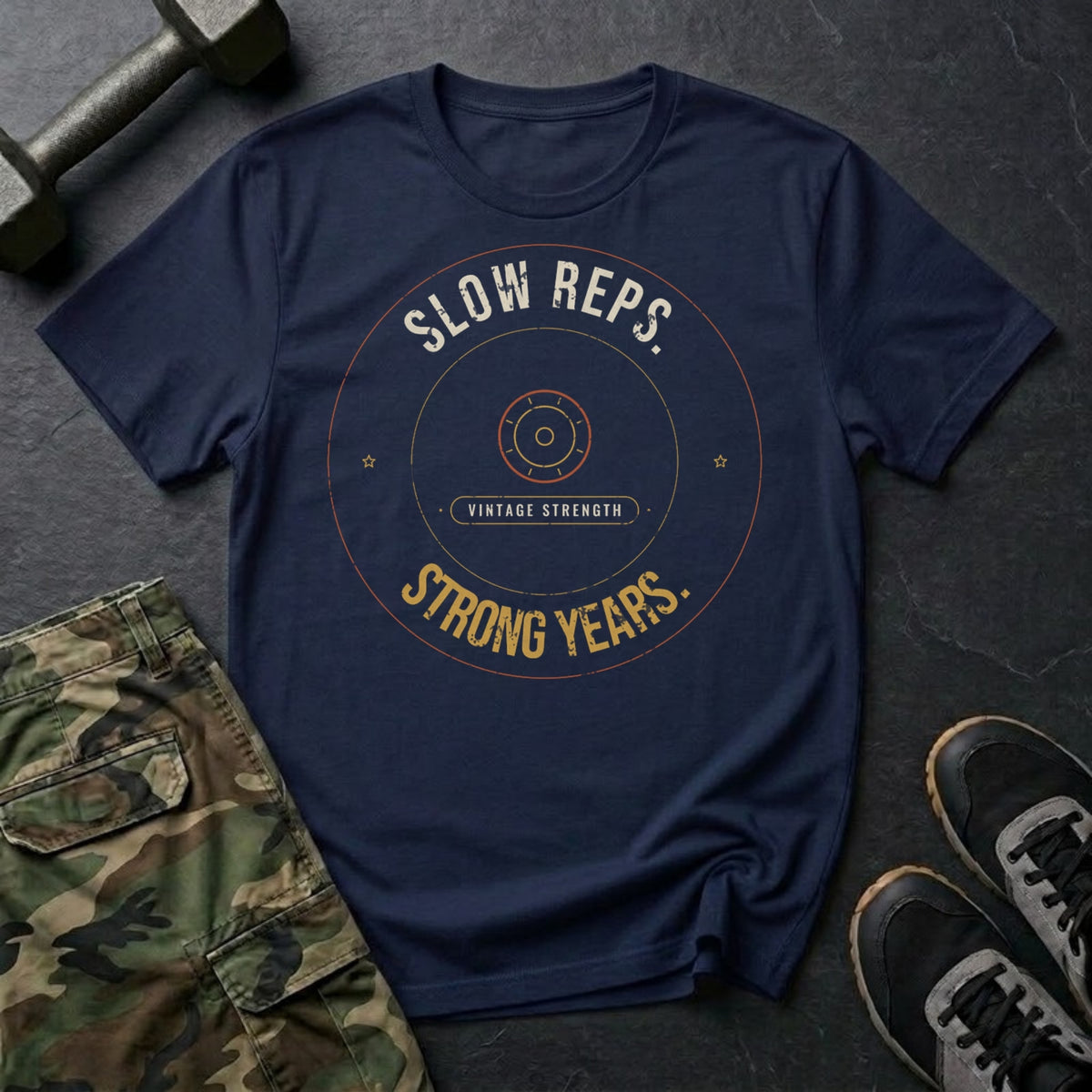 Slow Reps. Strong Years. T-Shirt in Navy