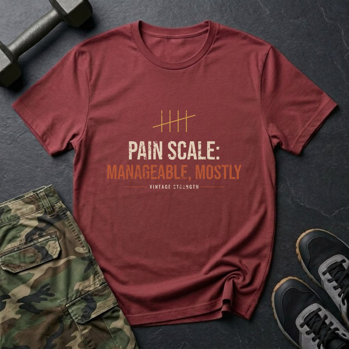 Pain Scale Manageable, Mostly T-Shirt in Heather Cardinal