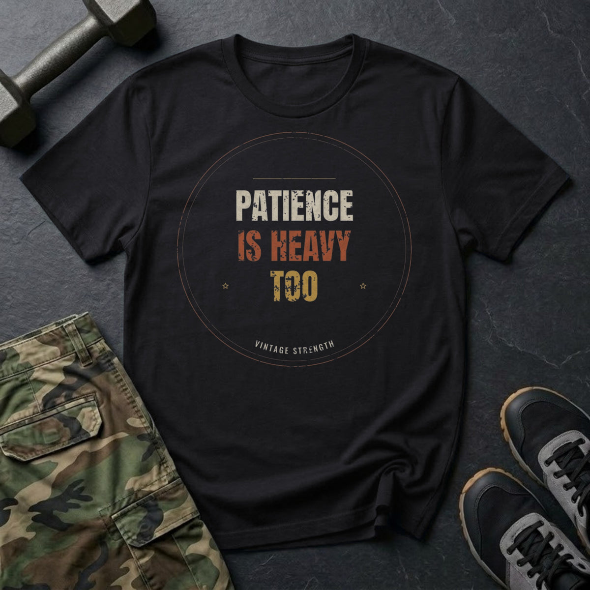 Patience Is Heavy Too T-Shirt in Black