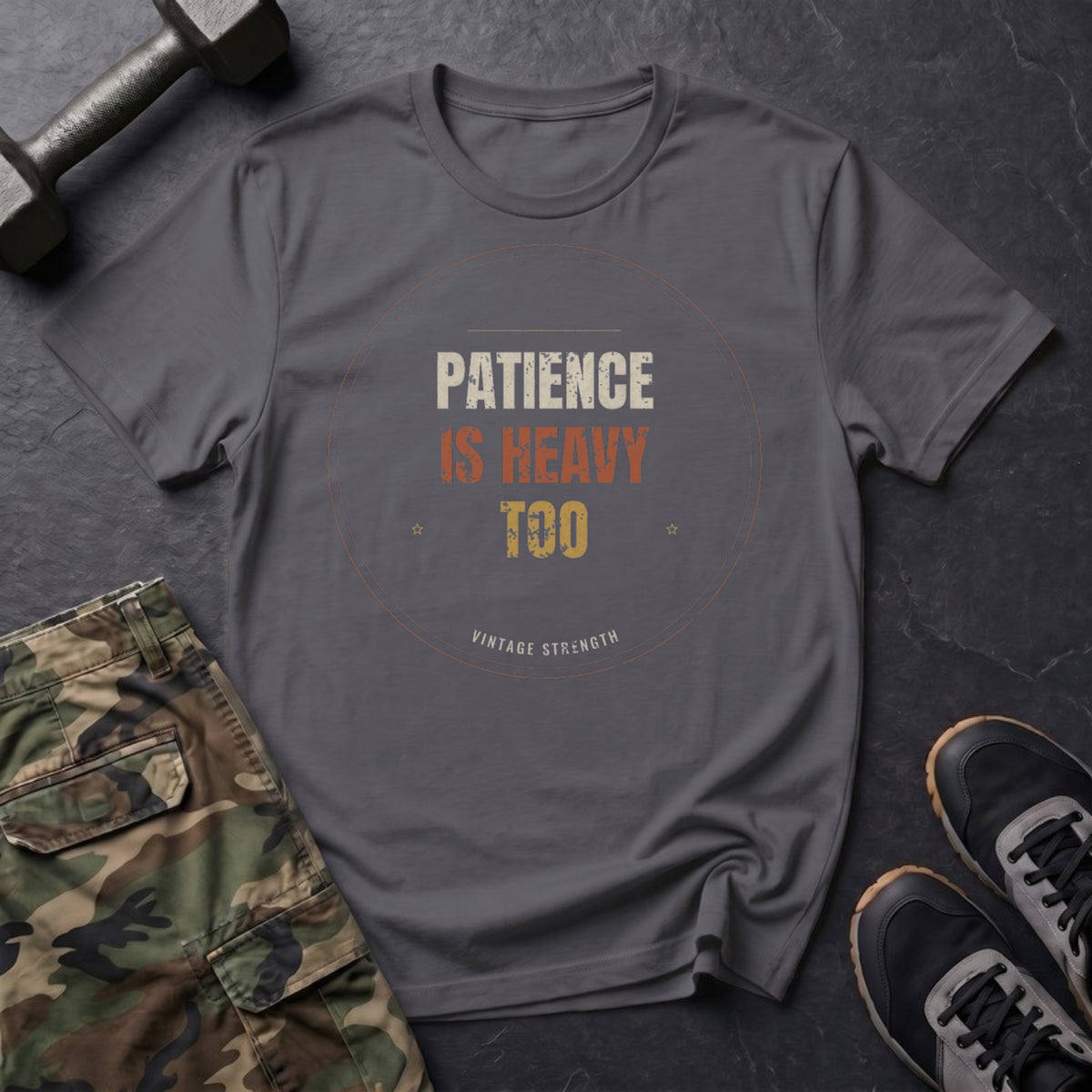 Patience Is Heavy Too T-Shirt in Charcoal
