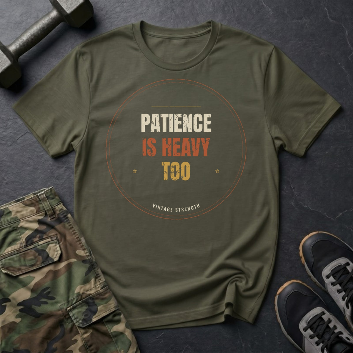 Patience Is Heavy Too T-Shirt in Military Green