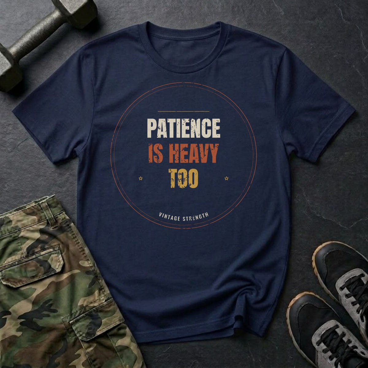 Patience Is Heavy Too T-Shirt in Navy