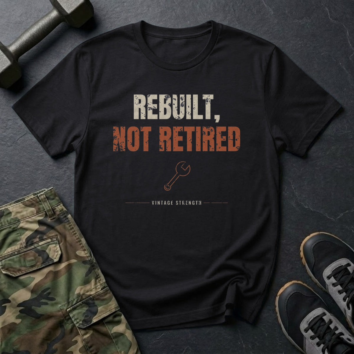 Rebuilt, Not Retired T-Shirt in Black