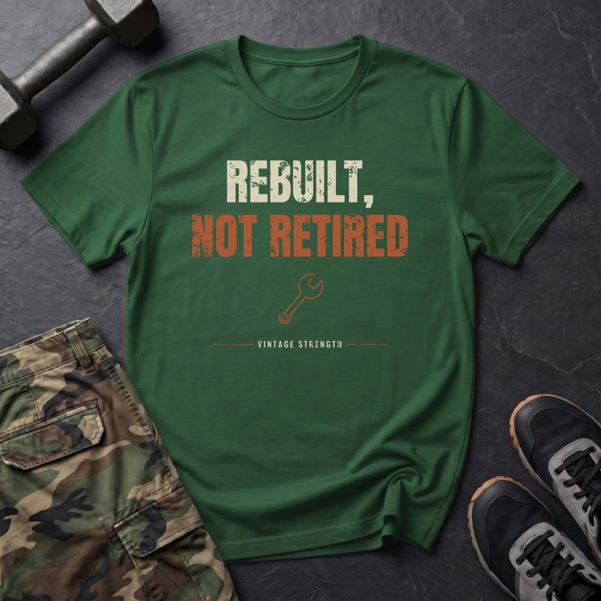 Rebuilt, Not Retired T-Shirt in Forest Green