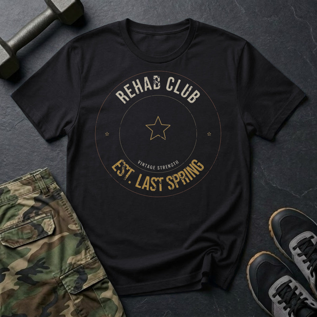Rehab Club, Est. Last Spring T-Shirt in Black