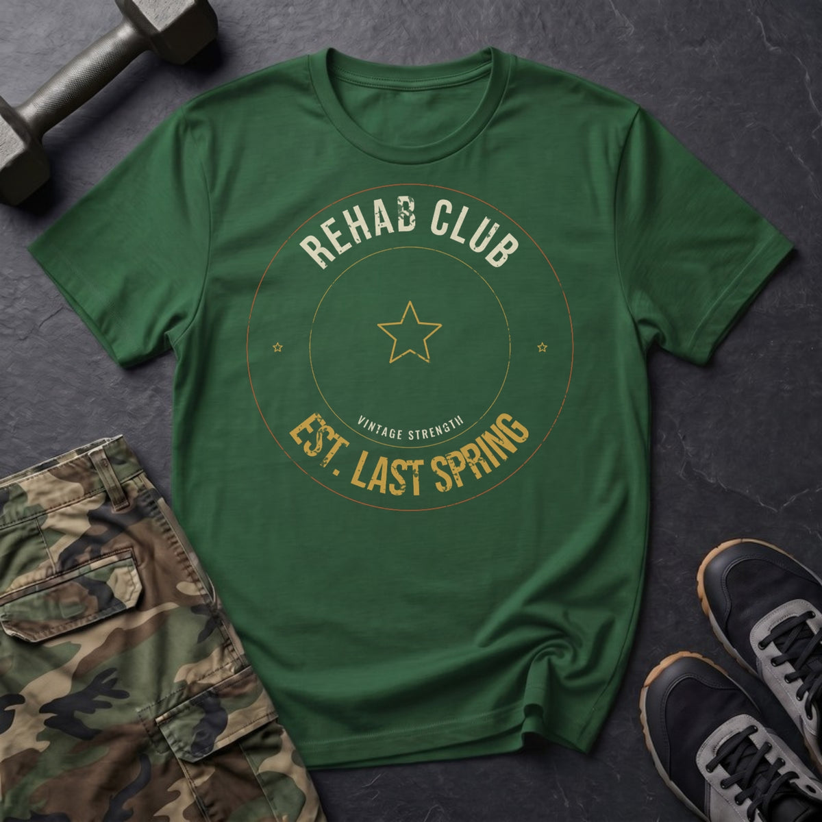 Rehab Club, Est. Last Spring T-Shirt in Forest Green