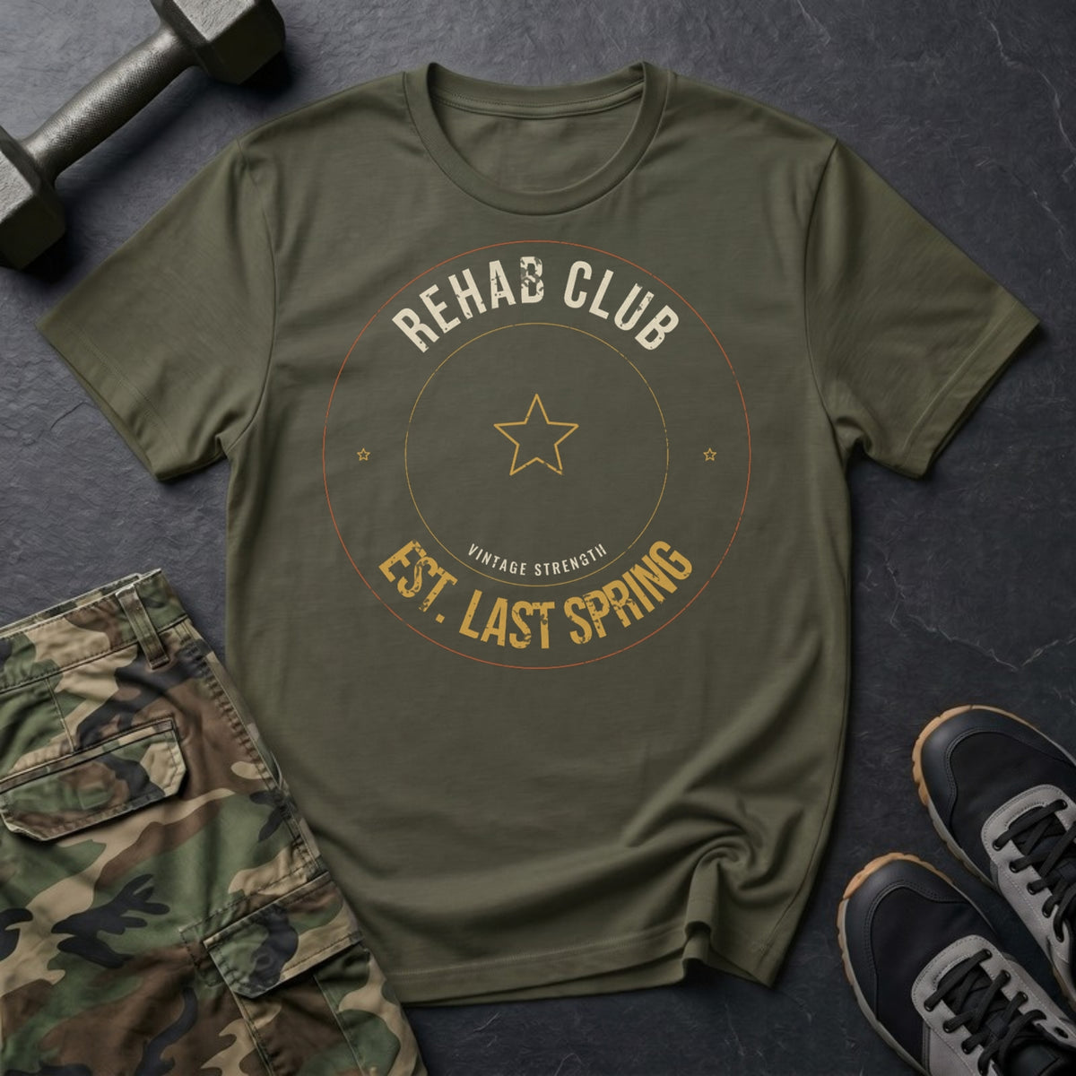 Rehab Club, Est. Last Spring T-Shirt in Military Green