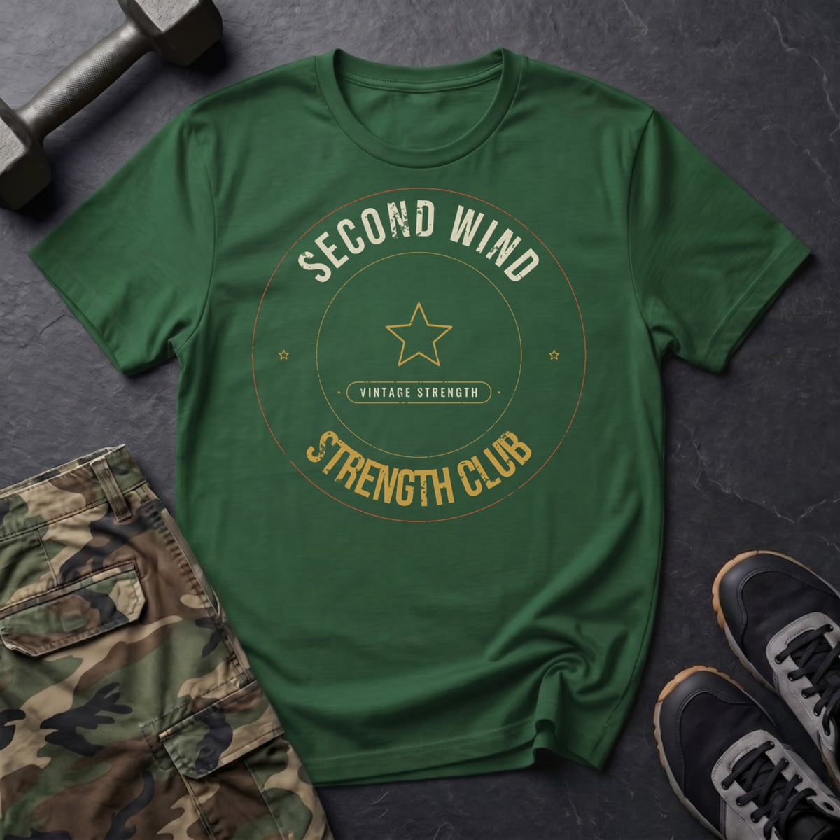 Second Wind Strength Club T-Shirt in Forest Green