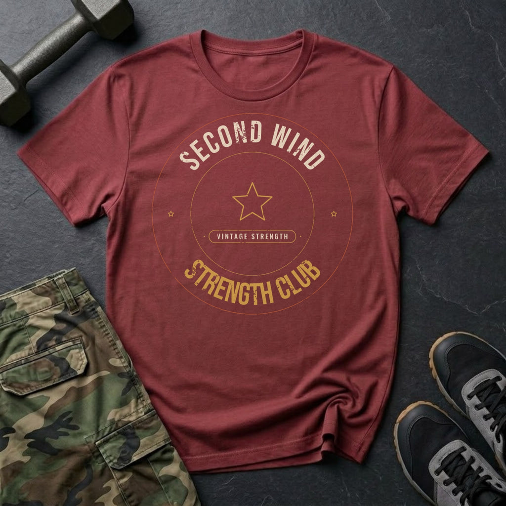 Second Wind Strength Club T-Shirt in Heather Cardinal