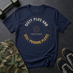Sixty Plus and Still Pushing Plates T-Shirt in Navy