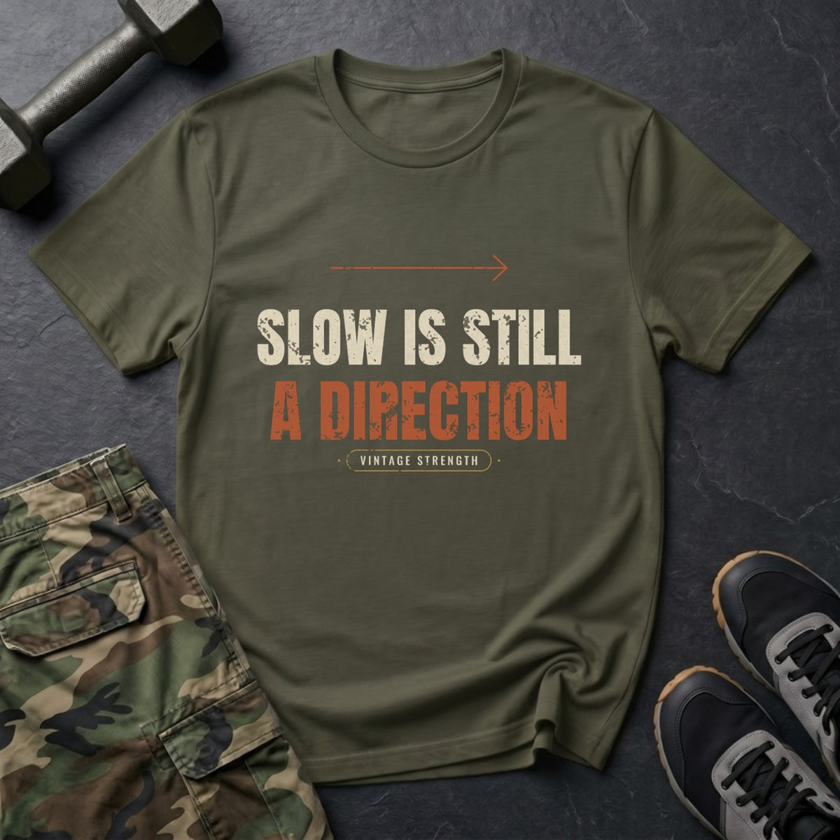 Slow Is Still a Direction T-Shirt in Military Green