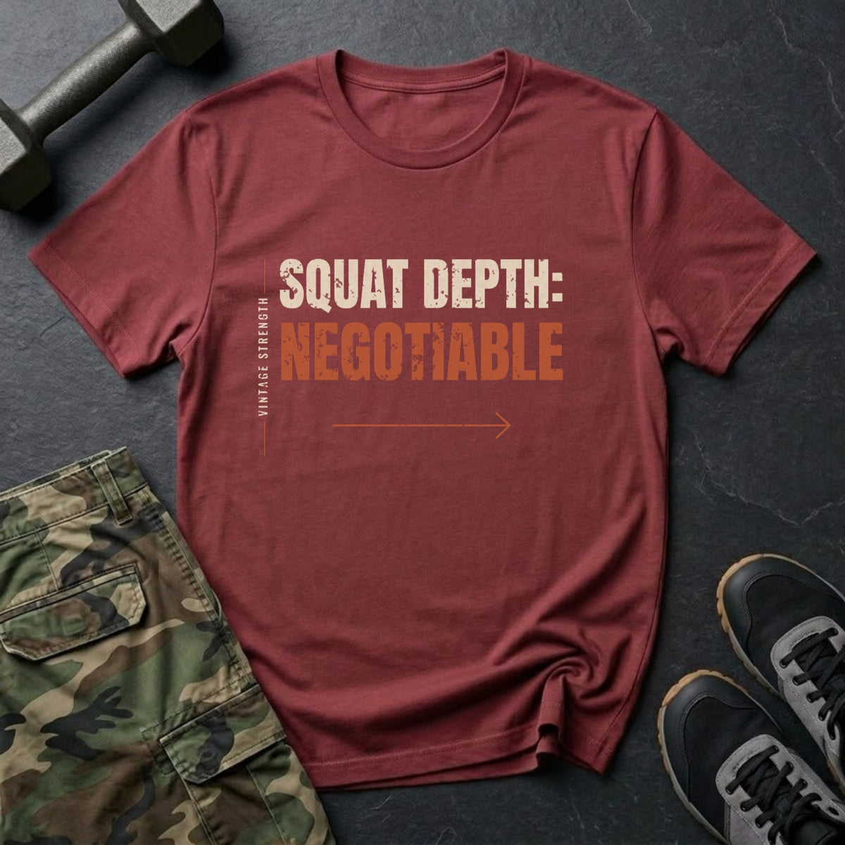 Squat Depth Negotiable T-Shirt in Heather Cardinal