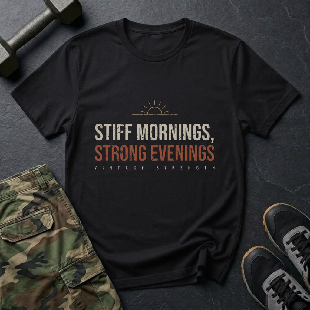 Stiff Mornings, Strong Evenings T-Shirt in Black