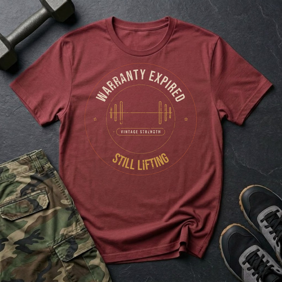 Warranty Expired, Still Lifting T-Shirt in Heather Cardinal