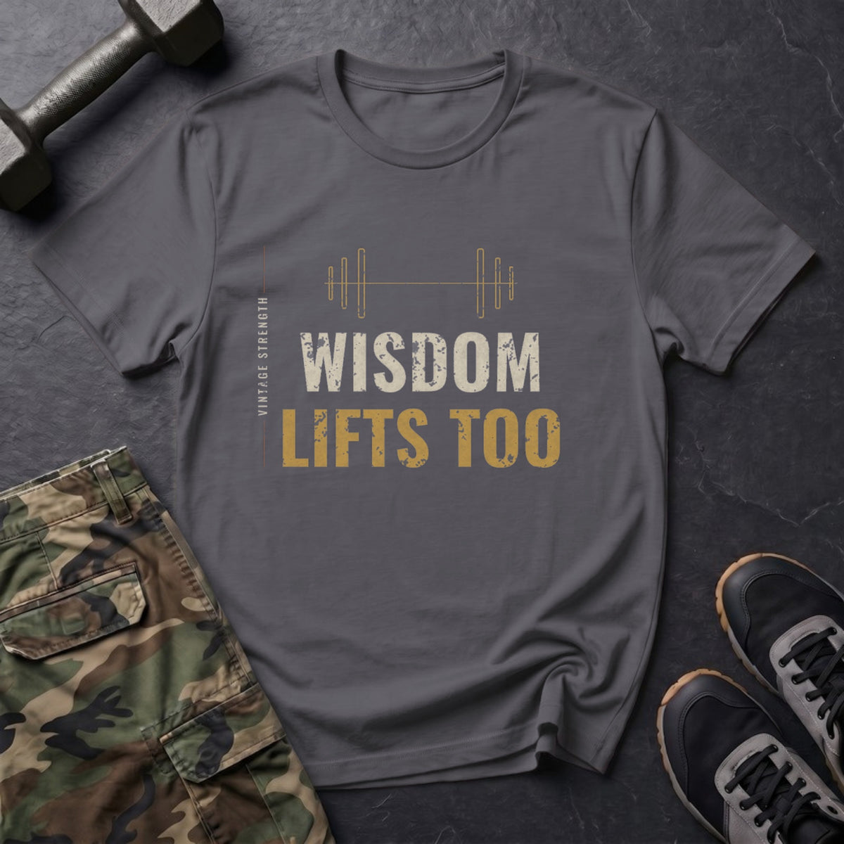 Wisdom Lifts Too T-Shirt in Charcoal