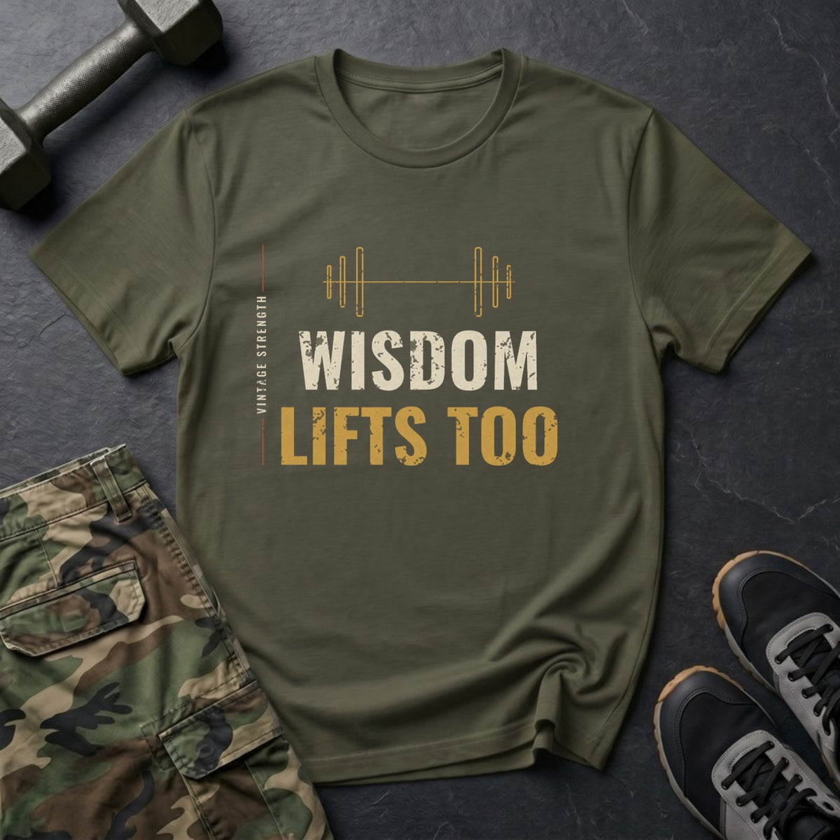 Wisdom Lifts Too T-Shirt in Military Green